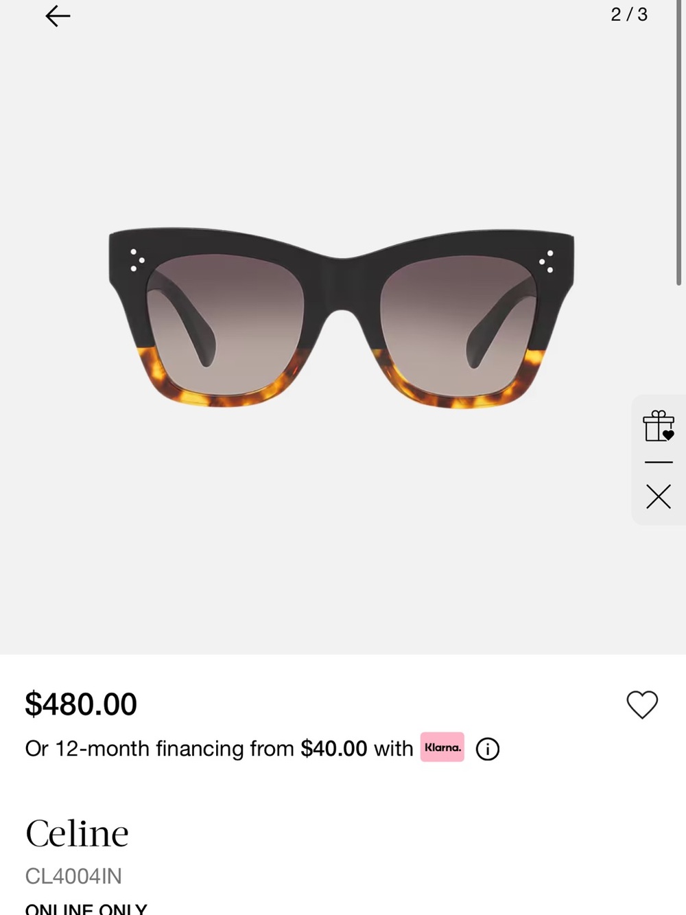 Celine Black and Tortoiseshell Two-Tone Cat Eye Sunglasses